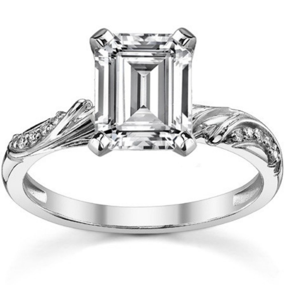 3.5Carat -10x8mm Emerald Moissanite Floral Accent Engagement Ring